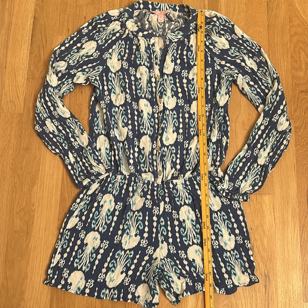 Lilly Pulitzer Elsa Indigo Blue Get in Line Long Sleeve Romper Women’s Size XS - Picture 4 of 16